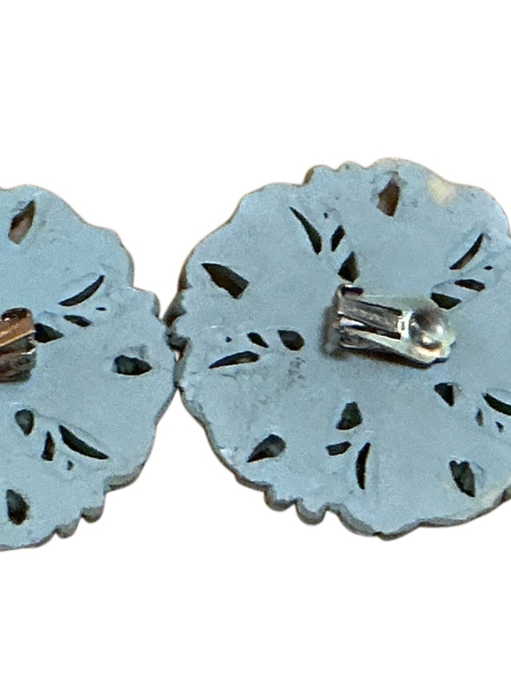 Vintage Featherweights 2.5" Turquoise Floral Rhinestone Clip-On Earrings - Picture 6 of 14